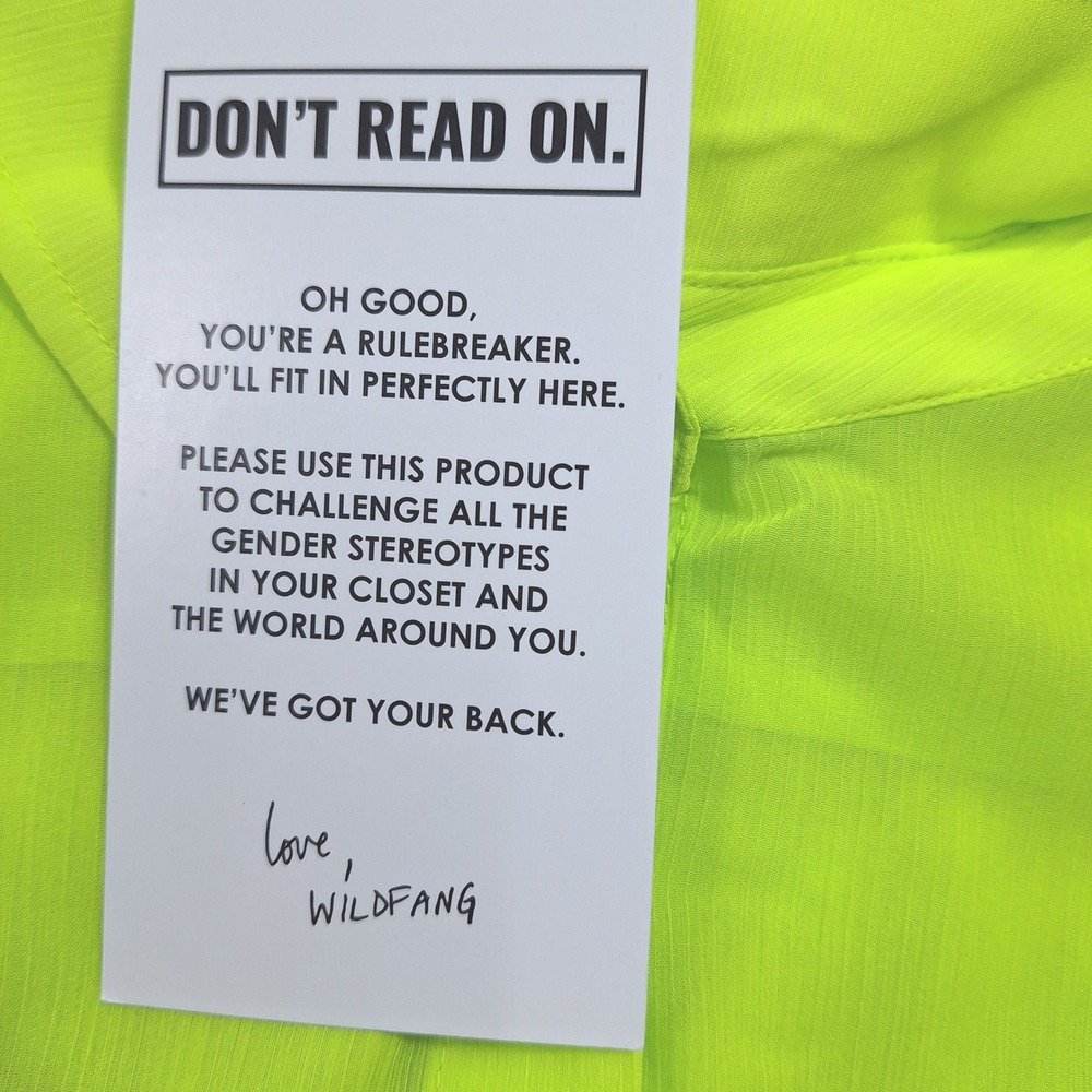 Wildfang Empower Sheer Button Up Womens Small Neon Green WN8702 NWT - Picture 7 of 7